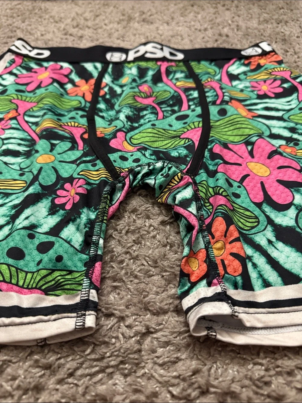 PSD Kids Mushroom & Flower Boxer Briefs in Teal, Pink & Green